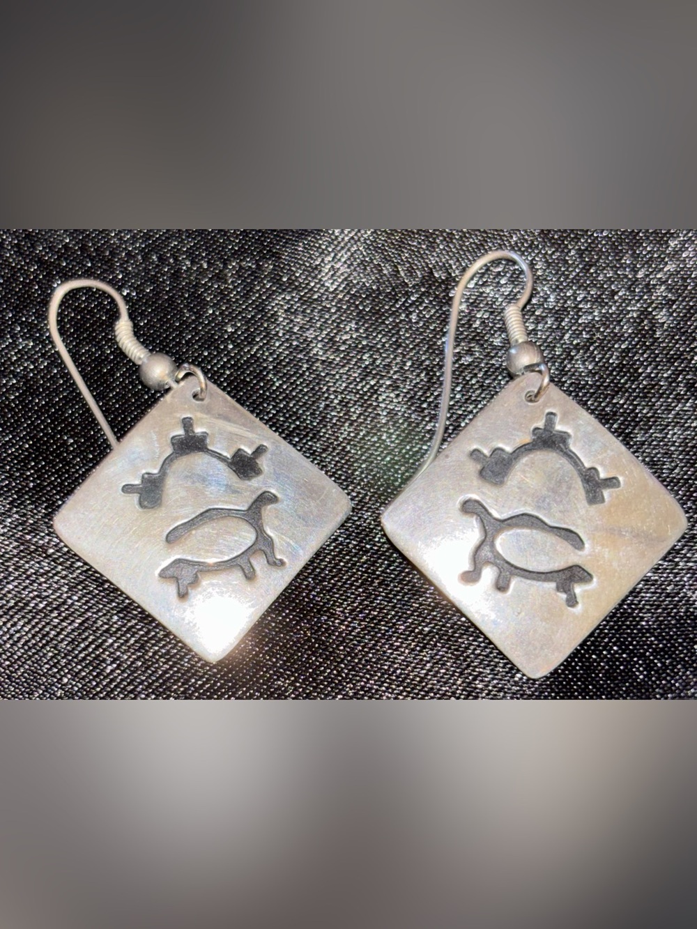 Vintage Tom Billy Signed Navajo Sterling Silver Pictograph Dangle Earrings